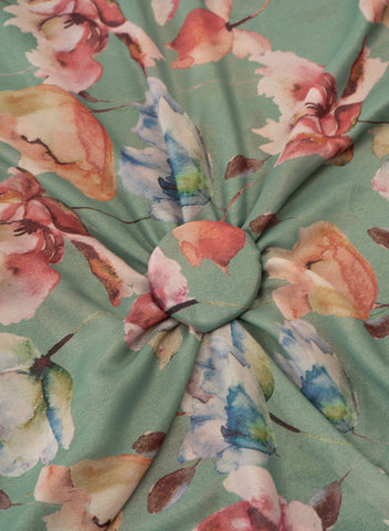 (Pre Cut-1 Meter) Shimmer Georgette Emerald Green Color Floral Digital Print Fabric