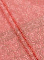 Pure Organza Peach Color Daman Embroidery Big Panna Fabric.