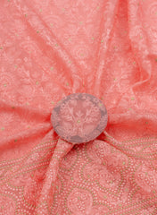 Pure Organza Peach Color Daman Embroidery Big Panna Fabric.