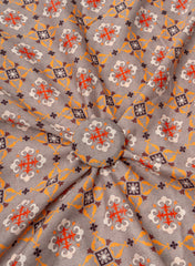Premium Cotton Mulmul Grey Color Traditional Digital Print Fabric.