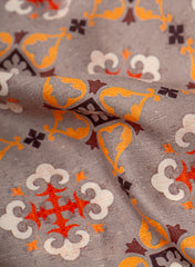 Premium Cotton Mulmul Grey Color Traditional Digital Print Fabric.