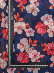 Pure Chinnon Chiffon Navy Blue Color Floral Pattern Mukesh Work Embroidery Fabric.