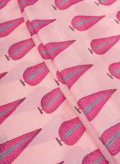 Premium Cotton Mulmul Pink Color Floral Digital Print Fabric.