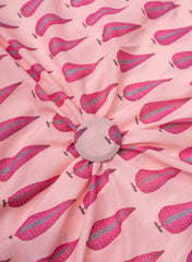 Premium Cotton Mulmul Pink Color Floral Digital Print Fabric.