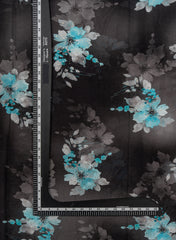 Pure Chinnon Chiffon Black Color Floral Pattern Mukesh Work Embroidery Fabric.