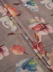 Shimmer Georgette Grey Color Floral Digital Print Fabric.