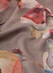 Shimmer Georgette Grey Color Floral Digital Print Fabric.