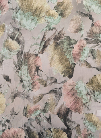 (Pre Cut -5 Meter)Shimmer Georgette Grey Color Floral Digital Print Fabric