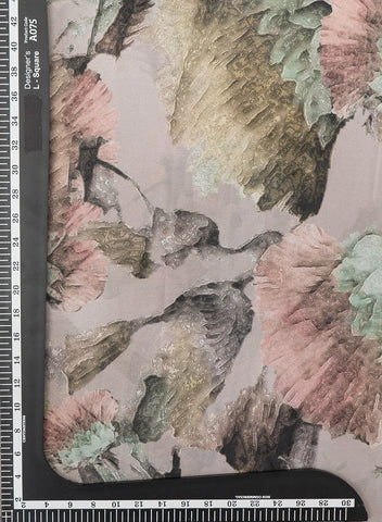 (Pre Cut -5 Meter)Shimmer Georgette Grey Color Floral Digital Print Fabric