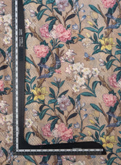 Cotton Mulmul Brown Color Floral Digital Print Fabric.