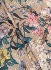 Cotton Mulmul Brown Color Floral Digital Print Fabric.