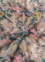 Cotton Mulmul Brown Color Floral Digital Print Fabric.