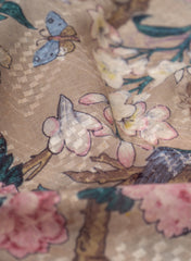 Cotton Mulmul Brown Color Floral Digital Print Fabric.