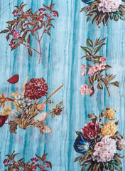 Cotton Mulmul Jacqurad Sky Blue Color Floral Digital Print Fabric.