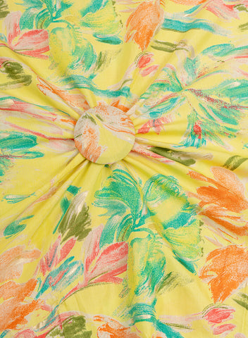 (Pre Cut-2.5 Meter) Pure Muslin Neon Yellow Color Floral Screen Print Fabric With Foil .