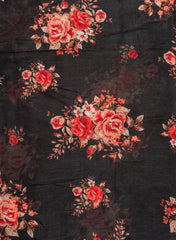 Pure Chinnon Chiffon Black Color Floral Digital Print Fabric.