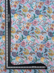 Cotton Mulmul Sky Blue Color Floral Digital Print Fabric.