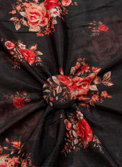 Pure Chinnon Chiffon Black Color Floral Digital Print Fabric.