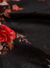 Pure Chinnon Chiffon Black Color Floral Digital Print Fabric.