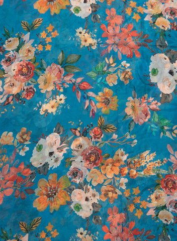 (Precut- 2.5 Meter) Pure Chinnon Chiffon Aqua Blue Color Floral Digital Print Fabric.