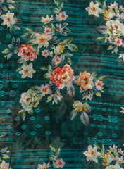 Pure Chinnon Chiffon Dark Green Color Floral Digital Print Fabric.