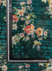 Pure Chinnon Chiffon Dark Green Color Floral Digital Print Fabric.