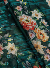 Pure Chinnon Chiffon Dark Green Color Floral Digital Print Fabric.