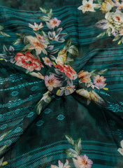 Pure Chinnon Chiffon Dark Green Color Floral Digital Print Fabric.