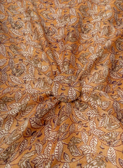Premium Cotton Mulmul Light Brown Color Floral Digital Print Fabric.