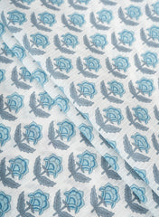 Pure Cotton Cambric White Color With Blue Floral Print Fabric.