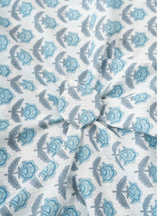 Pure Cotton Cambric White Color With Blue Floral Print Fabric.