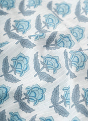 Pure Cotton Cambric White Color With Blue Floral Print Fabric.