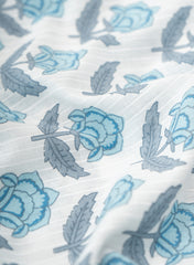 Pure Cotton Cambric White Color With Blue Floral Print Fabric.