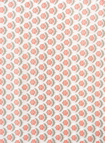 (Pre Cut-3 Meter) Pure Cotton Cambric White Color With Peach Floral Print Fabric.