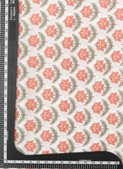 Pure Cotton Cambric White Color With Peach Floral Print Fabric.