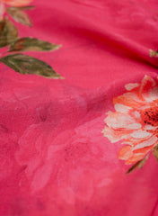 Pure Chinnon Chiffon Shades Of Pink Color Floral Digital Print Fabric