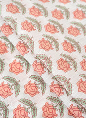 Pure Cotton Cambric White Color With Peach Floral Print Fabric.