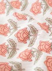 Pure Cotton Cambric White Color With Peach Floral Print Fabric.