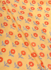 Premium Cotton Mulmul Yellow Color Floral Digital Print Fabric.