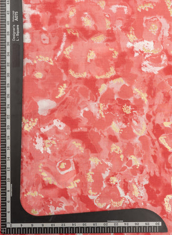 (Precut- 2.5 meter) Pure Cotton Cambric Shades Of Pink Color Abstract Pattern Screen Print Fabric With Foil