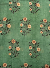 Premium Cotton Mulmul Forest Green Color Floral Digital Print Fabric.