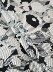 Pure Cotton Cambric Black And White Color Abstract Pattern Fabric.