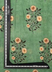 Premium Cotton Mulmul Forest Green Color Floral Digital Print Fabric.