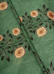 Premium Cotton Mulmul Forest Green Color Floral Digital Print Fabric.