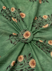 Premium Cotton Mulmul Forest Green Color Floral Digital Print Fabric.