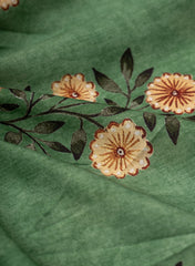 Premium Cotton Mulmul Forest Green Color Floral Digital Print Fabric.