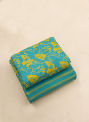 Cotton Flex Blue Color Mix And Match Natural Print Fabric.