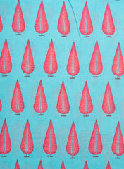 Premium Cotton Mulmul Sky Blue Color Motifs Digital Print Fabric.