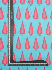 Premium Cotton Mulmul Sky Blue Color Motifs Digital Print Fabric.