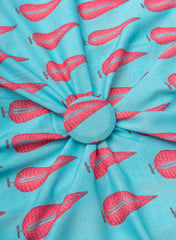 Premium Cotton Mulmul Sky Blue Color Motifs Digital Print Fabric.